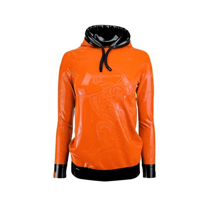 Hoodie STEAMPUNK ELEMENTS „LOOSE FIT“ Latex Laser Edition orange black